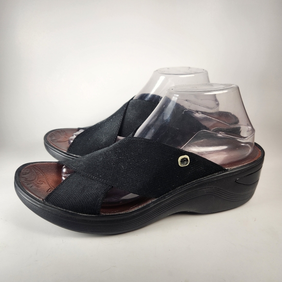 BZEES Women's Desire Sandal Size 11 Black Slide Cross Strap Wedge Comfort Shoe - Picture 11 of 12